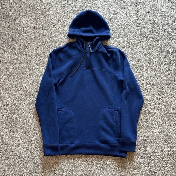 Toad & Co Hoodie Men's Medium Blue Knit Pullover 1/4 Zip - Picture 1 of 5